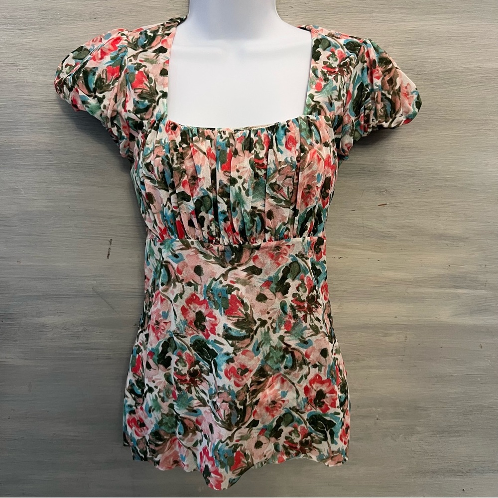 Vintage Ann Taylor LOFT Pastel Floral Babydoll Blouse Size XS Good‎ Condition
